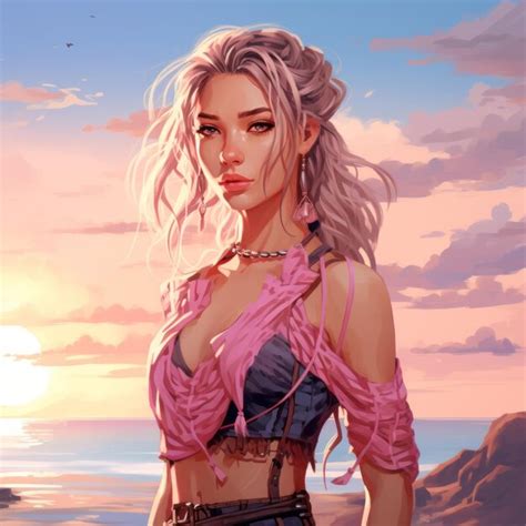Premium AI Image | an illustration of a woman standing on the beach at sunset