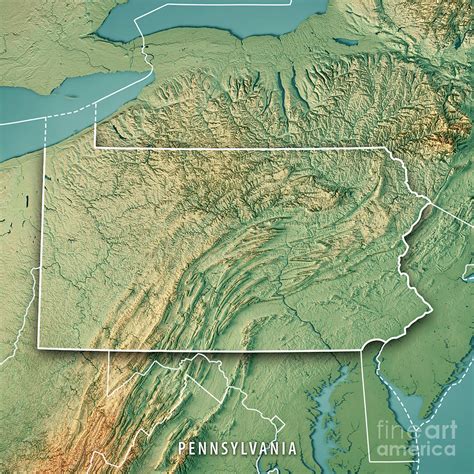 Pennsylvania State USA 3D Render Topographic Map Border Digital Art by ...