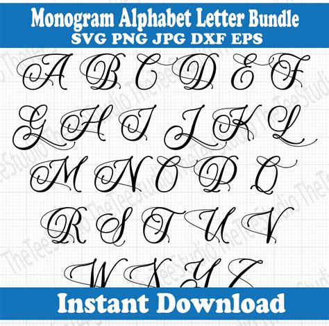 26 Whole Letter Calligraphy Monogram Alphabet Design Files for | Etsy