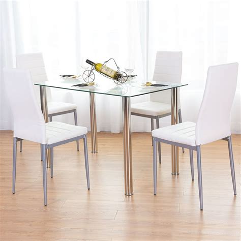 UBesGoo 5 Pieces Dining Set Modern Dining Table Set with 4 PU Leather Chairs Kitchen Room Table ...