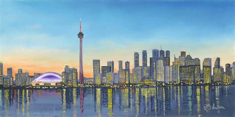 Toronto Skyline Framed Canvas Art - Night - Robert The Artist