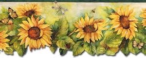 Fresh Kitchens Sunflower with Brown Butterfly Wallpaper Border ...