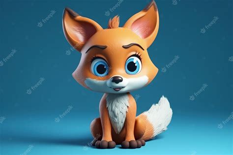 Premium Photo | Cute Cartoon Fox With Very Big Eyes Blue Gradient Background Generative AI