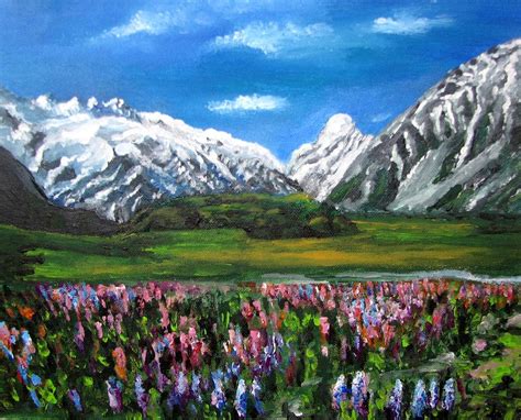 Mountains Landscape Acrylic Painting Painting by Natalja Picugina