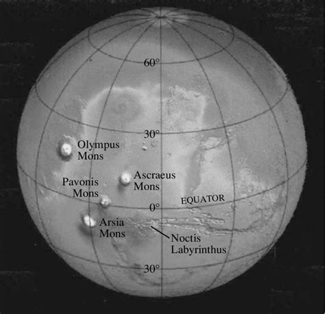 Topography of the Tharsis Montes with vast Olympus, Arsia, Pavonis, and ...