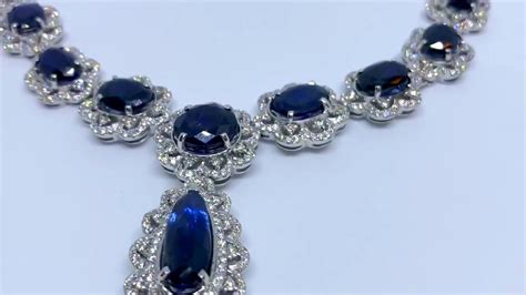32ct Blue Sapphire Diamond Necklace, 18K White Gold - YouTube