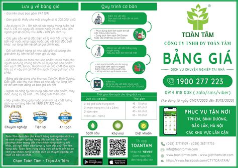 Bảng giá dịch vụ Toàn Tâm