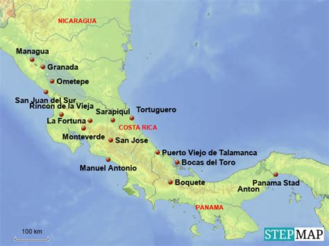 StepMap - Nicaragua Costa Rica panama - Landkarte für Costa Rica