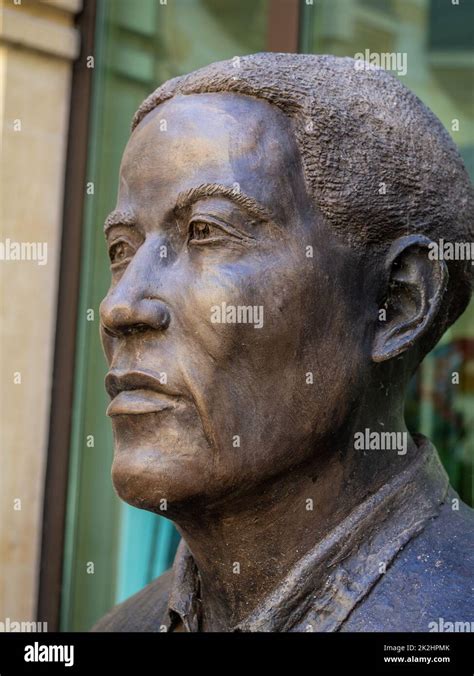 Close up of the footballer Walter Tull from a statue at the Guildhall, Northampton, UK; he went ...