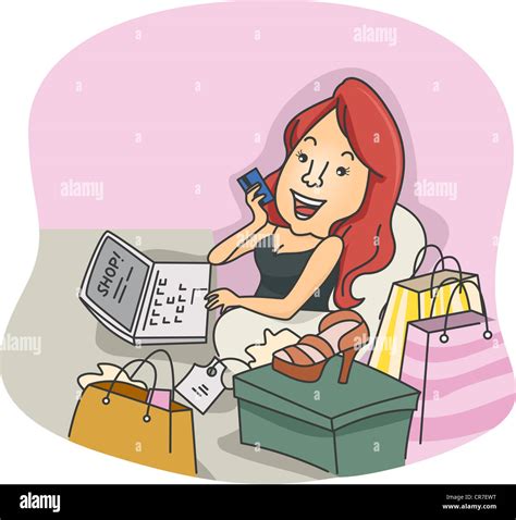 Illustration of a Girl Doing Some Online Shopping Stock Photo - Alamy