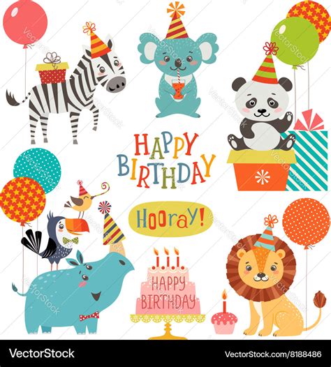 Cute animals birthday wishes Royalty Free Vector Image