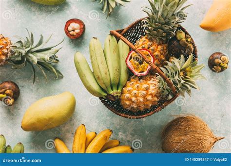 Ripe Tropical Fruits in a Basket Stock Image - Image of organic, border ...