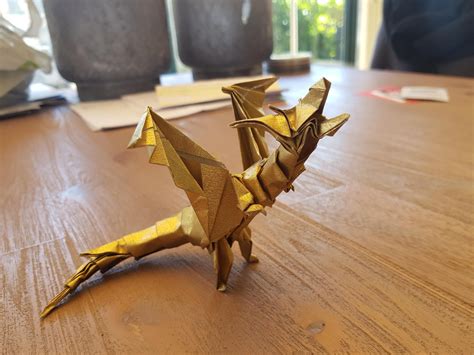 This origami dragon I made. : r/pics