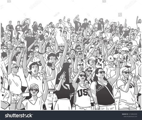 Illustration of sport stadium crowd cheering in black and white perspective in 2022 | Crowd ...