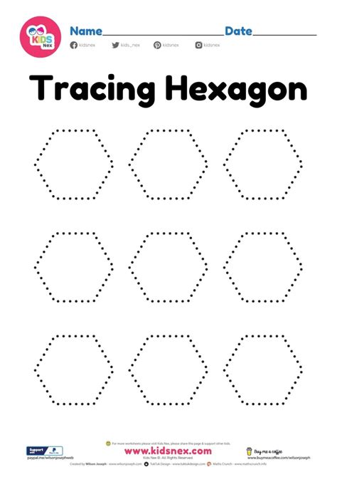 Hexagon Worksheet for Tracing - Free Printable PDF for Kids