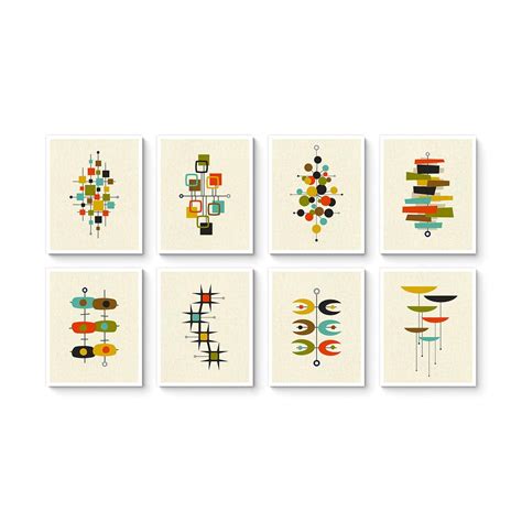 Modern Art Prints Set of 8 Prints Inspired by Mid Century | Etsy Mid ...