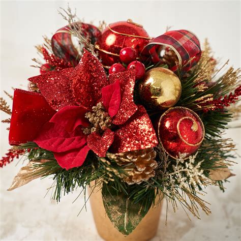 Red Poinsettia Centerpiece with pot – Holiday Tree