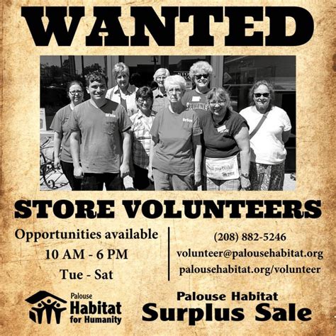 Volunteers Wanted Poster 2022 - Palouse Habitat for Humanity