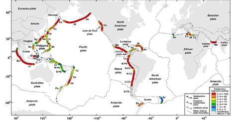 Global map of the active subduction zones, where the 200 km trench... | Download Scientific Diagram