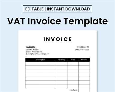 Simple VAT Invoice Template - Etsy