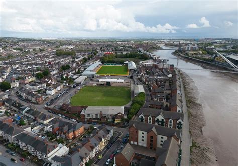 Rodney Parade Stadium aerial image- beside the River Usk - Newport ...