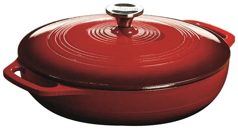 Buy Lodge 3.6 Quart Cast Iron Casserole Pan. Red Enamel Cast Iron Casserole Dish with Dual ...