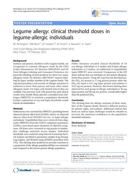 (PDF) Legume allergy: clinical threshold doses in legume-allergic ...