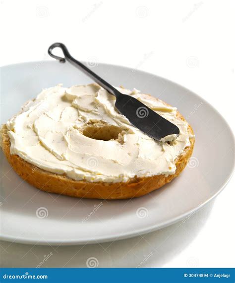 Freshly Baked Bagel With Cream Cheese For Breakfast Stock Photo - Image of breakfast, american ...