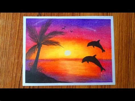 Dolphin at Beach Sunset Scenery Oil Pastel Drawing / How to draw ...