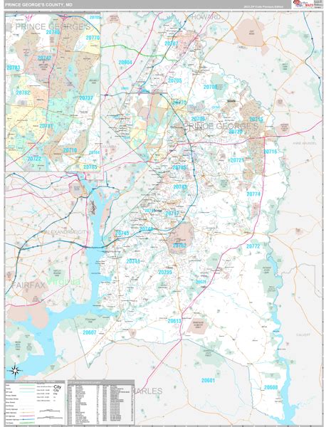 Prince George's County, MD Wall Map Premium Style by MarketMAPS - MapSales