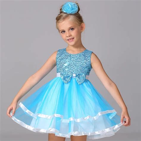 2017 Little Girls Dresses Kids Blue Princess Dress Girls Sequin Clothes Formal Dress Girl Prom ...