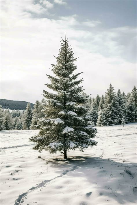 Pine trees or decorated christmas tree covered by snow on beautiful winter. Christmas theme ...