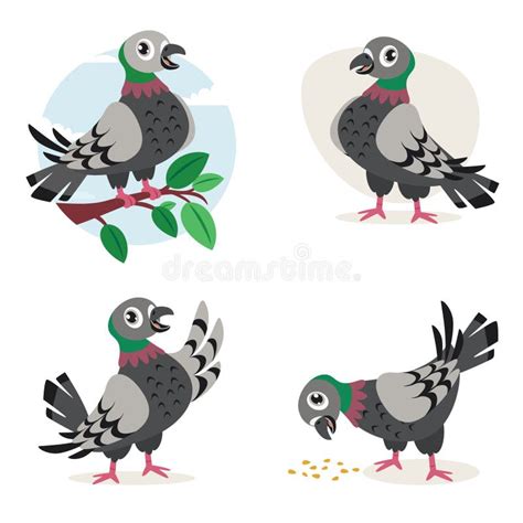 Cartoon Drawing of Cute Pigeons Stock Illustration - Illustration of pigeons, wings: 259179364