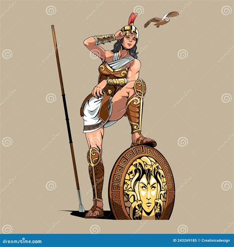 Athena Vector Illustration the Ancient Greek Goddess of Warfare, Strategy and Wisdom Stock ...