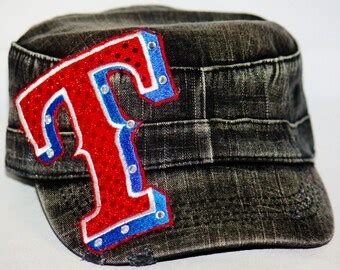 Items similar to Texas Rangers Script font Cadet Cap w/ Rhinestone ...