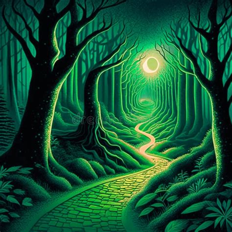 Illustration of a Forest with a Path Leading To a Full Moon Generative ...