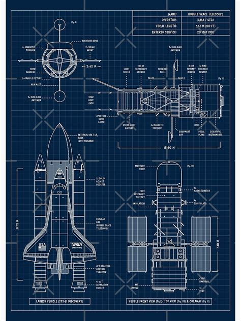 "Hubble Space Telescope (Navy Blueprint. Vertical)" Poster by BGALAXY ...