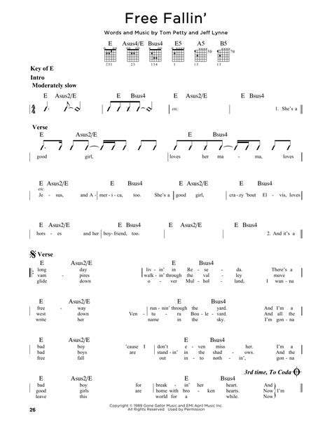 Free Fallin' by Tom Petty - Guitar Lead Sheet - Guitar Instructor