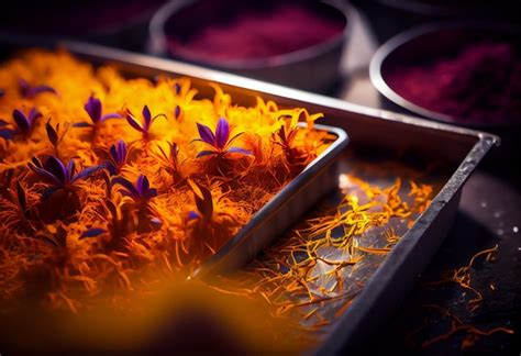Premium Photo | Growing saffron in tray on table ai generated