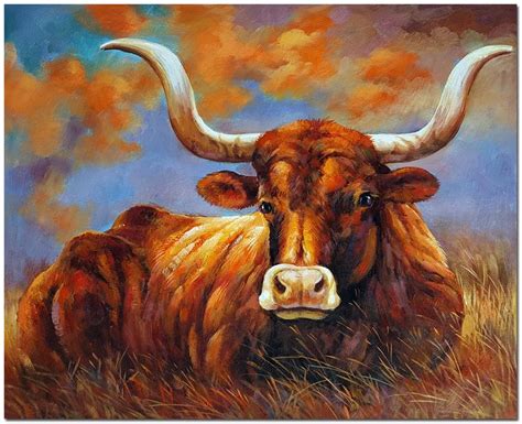 Hand Painted Impressinist Texas Longhorn Painting on Canvas | Etsy ...