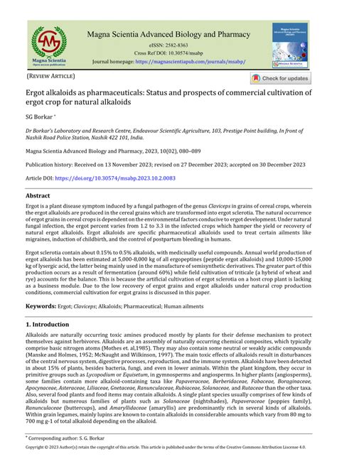 (PDF) Ergot alkaloids as pharmaceuticals: Status and prospects of commercial cultivation of ...