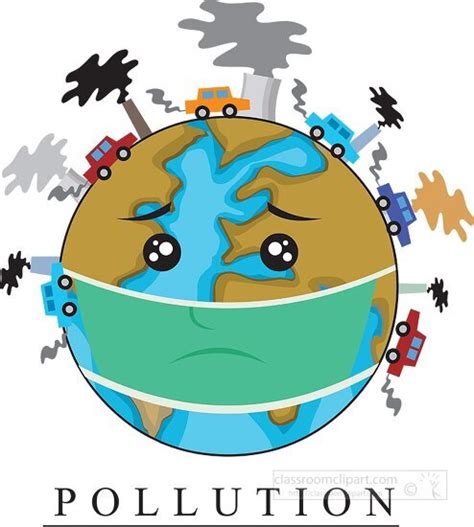 Earth Day Clipart-sad earth character wearing mask for industrial pollution earth