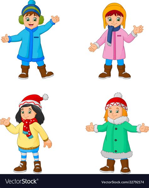 Cartoon little girls wearing winter clothes Vector Image