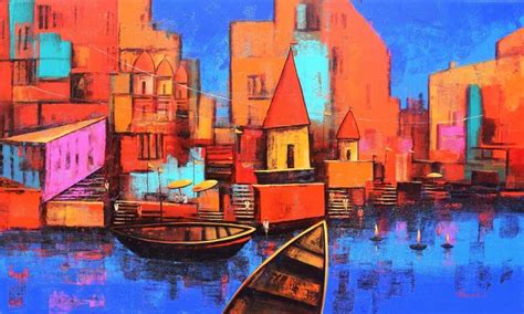 Abstract Banaras Ghat -2 Painting by Purnendu Mandal | Saatchi Art