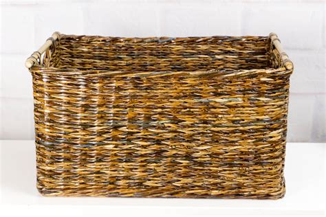 Large Rectangular Wicker Storage Basket With Label and Bamboo - Etsy