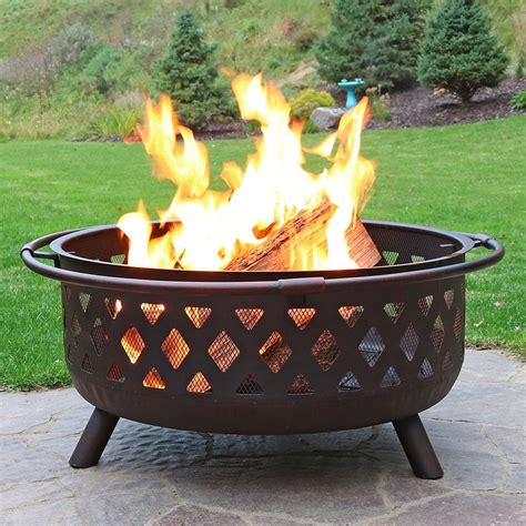 34 Inch Large Bonfire Wood Burning Patio & Backyard Firepit for Outside with Round Spark Screen ...