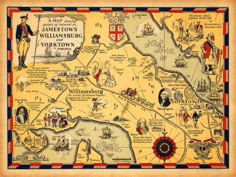 Virginia, 1607–1930, Williamsburg, Jamestown, Yorktown, Historical Map | Jamestown, Pictorial ...