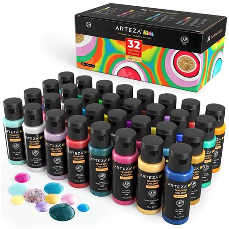 ARTEZA Kids Tempera Paint, Assorted Colors, 60ml Bottles, Set of 32 | eBay