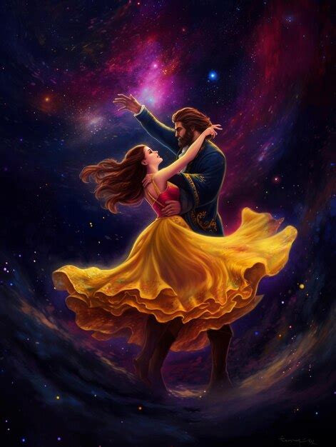 Premium AI Image | A painting of a man and woman dancing in the universe.