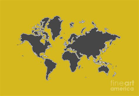 World Map Outline in Mustard Yellow, Gray and White Digital Art by Lauren Squire - Fine Art America